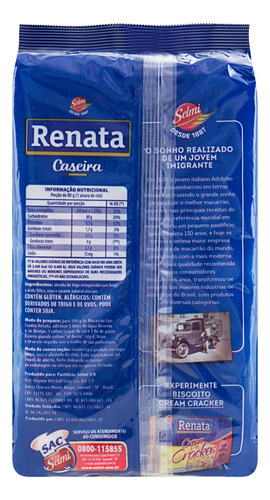 Macarrão de Sêmola com Ovos Caseiro Talharim 3 Renata Pacote 500g