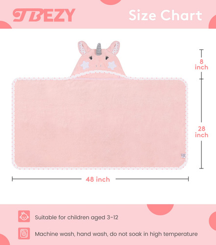 Toalla Con Capucha De Algodón Ultra Suave Para Niños Unicorn