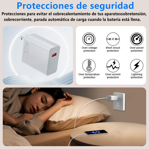 67w Cargador Carga Rápida Para Xiaomi Redmi Poco Para Xiaomi 11T 12 13T 14 15, Para Redmi Note 14 13 12 Pro, Cargador Turbo Y Cable USB C 1.5M Para Xiaomi Poco C75 C65 X7 X6 X5 Pro F6 2 piezas
