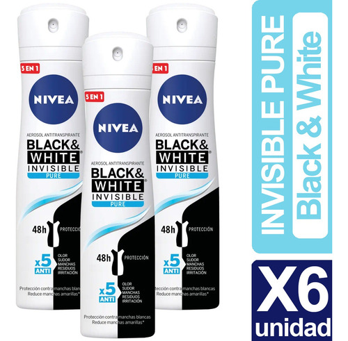 Desodorante Nivea Black & White Invisible Pure Pack 6 Unidad
