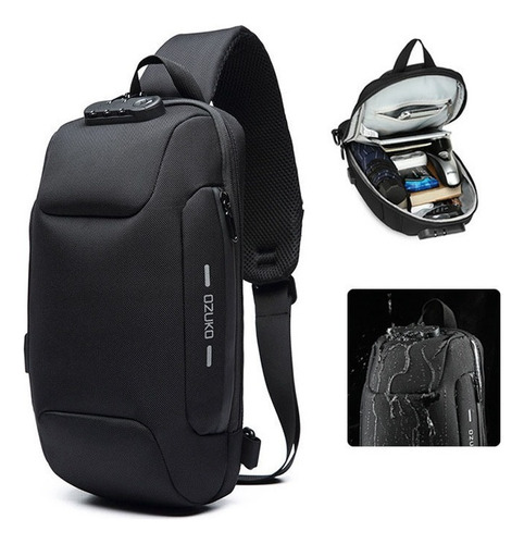 Ozuko Sling Usb Mochila Bolsa De Pecho Antirrobo Para Hombre