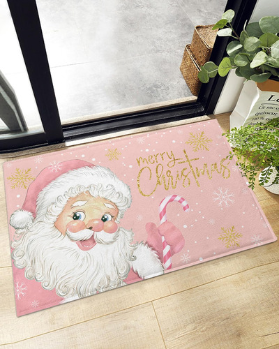 Tapete Navidad Rosa Diseño Papá Noel Pelo Largo Copos Nieve