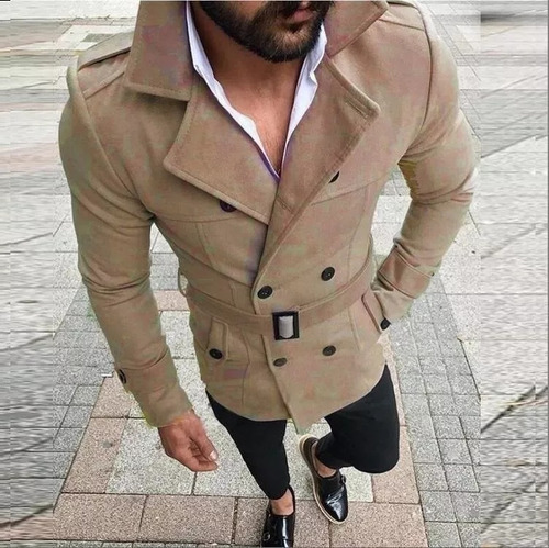 Gabardina Con Doble Botón Para Hombre, Abrigo Largo Con