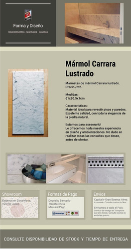 Mármol Carrara Lustrado 61x30.5, Marmeta - Forma Y Diseño