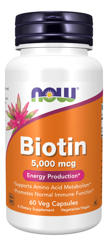 Now Foods - PABA Suplemento de Biotina 5000 mcg Cápsulas Vegetales