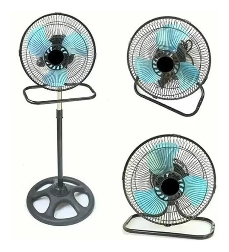 Ventilador 3 en 1 Aconcawa HYA-FH170 turbo negro con 3 palas color  celeste de  aluminio, 10" de diámetro 60 Hz 220 V