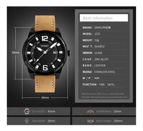 Reloj Caballero Cuero Beige Analogico Skmei 1221 3atm MercadoLibre