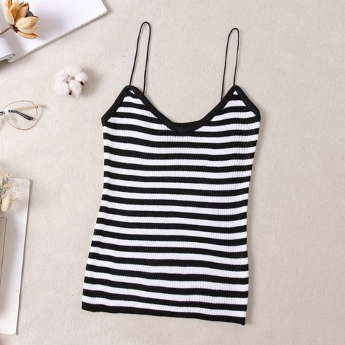 Camiseta De Mujer Con Cuello De Punto Vertical, Sin Mangas,