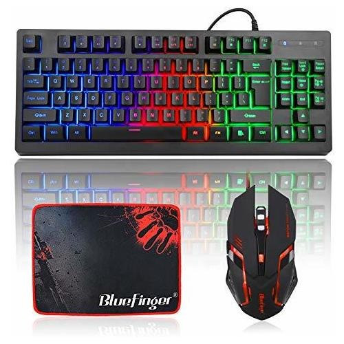 Teclado Gamer Bluefinger 87 Teclas Usb Arcoíris Pc -negro