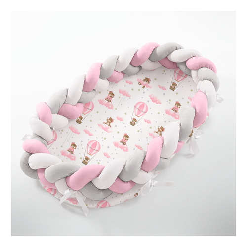 Ninho Trança - Balão Rosa Cinza E Branco - 100% Algodão