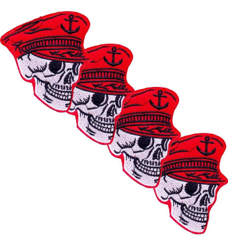 Parche Para Ropa Patchpros Parches Mxkls-004-4 Termoadhesivo Color Rojo/negro/blanco Skull01 Bordado Adhesivo 4 U