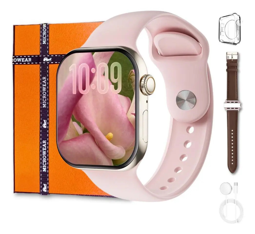 Relógio Inteligente Microwear W11 Pro Mini 2gb Whatsapp Gpt Caixa Prata Pulseira Rosa