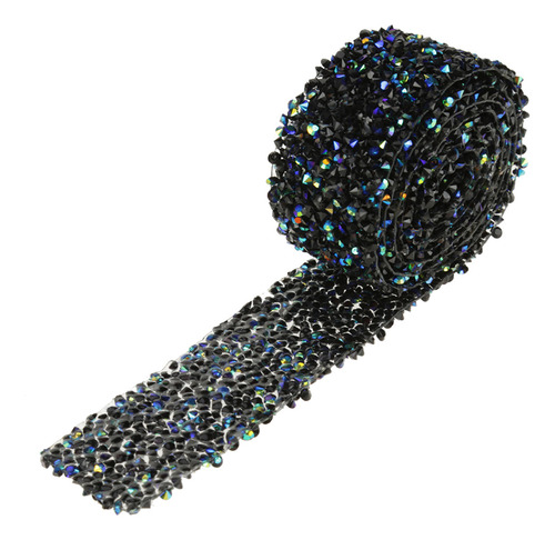 Rollo De Malla Negra Con Diamantes De Imitación De Cristal B