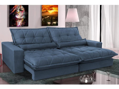 Cama InBox Sofa Retrátil Reclinável Pocket Soft 2,12m Azul