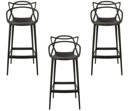 VIDITA Pack 4 Silla Piso Bar Altura Regulable Taburete Con Respaldo Negro