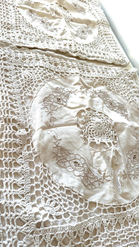 Vintage Lote Textil X10 Mantel Carpe Almohadon Tejido Croché Blanco Liso (Usado)