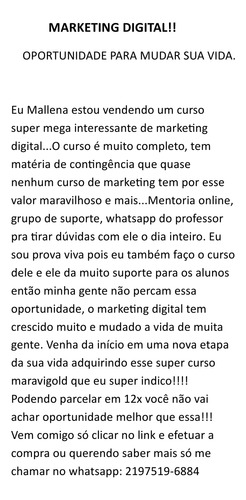 Marketing Digital! Oportunidade Para Mudar Sua Vida!