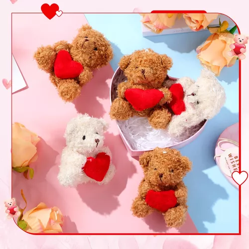 4 piezas de oso de peluche para el día de San Valentín de 6 pulgadas,  lindos animales de peluche con corazón rojo, pequeños juguetes de peluche