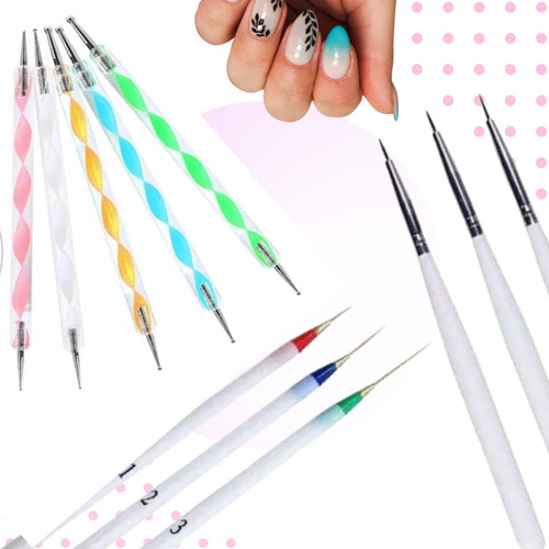 Set Decoracion De Uñas 6 Pincel Liner + 5 Dotting  Lefemme