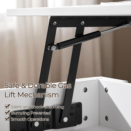 Mesa De Centro Elevable Con Compartimento Y Estante Blanco 1