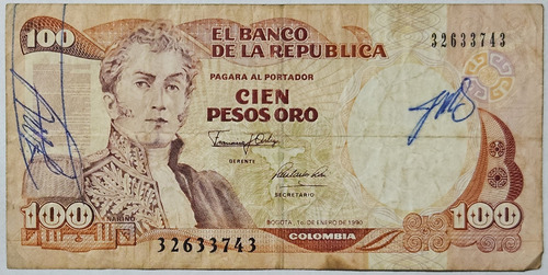 Billete 100 Pesos 01/ene/1990 Colombia Vf