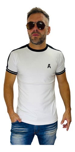 Remera White Combinada Slim Fit Manga Corta Hombre Premium