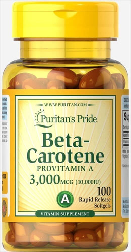 Betacaroteno Vitamina A Para Piel Y Visión 100 Cápsulas Usa