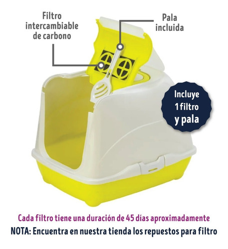 Arenero Para Gato Cerrado Anti Olores Incluye Filtro Y Pala
