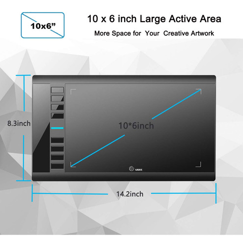 Tableta Gráfica De Dibujo Ugee M708 De 25,4 X 15,24 Cm Con 8