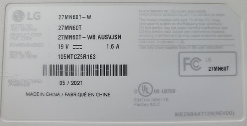 Monitor Lg Con Pantalla De 27 75hz Full Hd Blanco (Usado)