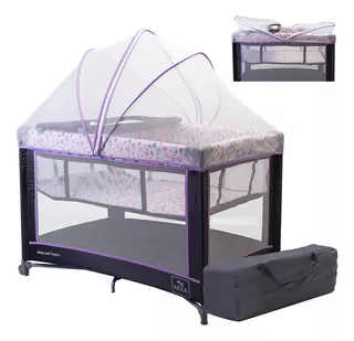 Cuna Corral Viajero Para Bebé Aeiou F303 Con Mosquitero Color Negro/Morado