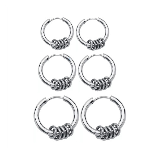 Aros Hombre 3 Pares Aritos Argolla Piercing Acero Quirúrgico