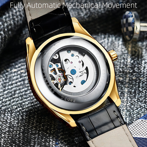 Reloj mecánico de cuero impermeable Chenxi para hombre, color de fondo dorado