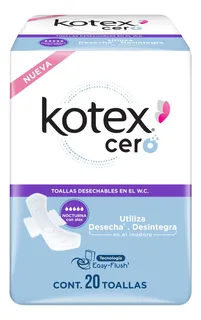 Kotex Cero, Toallas Femeninas, Nocturnas Con Alas, Paquete