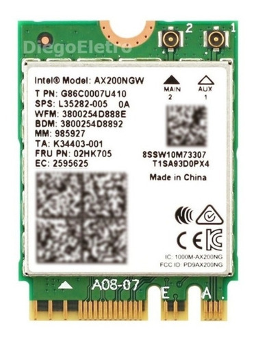 Placa Wi-fi 6 Intel Ax200 Bluetooth 5.0 Dual Band 2974 Mbps