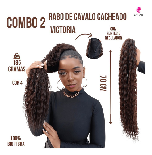 Combo 2 Apliques Rabo De Cavalo Bio Fibra Cacheados -yan- Cor Castanho Medio Cor 4