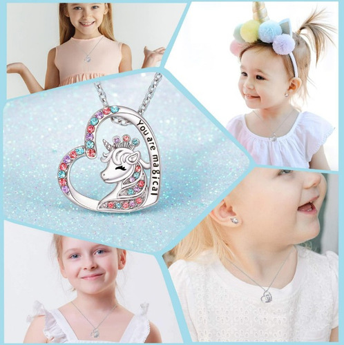 Sjx Set Unicornio Collar Dije Pulsera Aretes Y Anillo