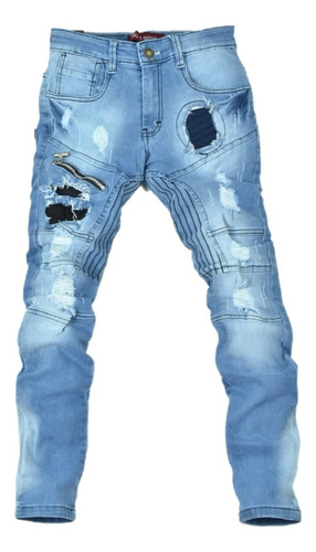 Pantalon De Hombre Urbano Skinny Roto Con Aplicaciones 38903