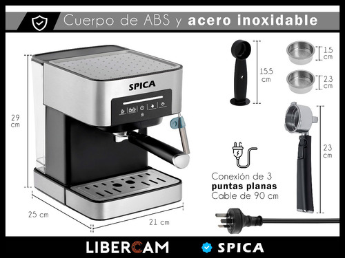 Imagen 6 de 10 de Cafetera Expresso Automatica Spica Sp-1740 Con Espumador