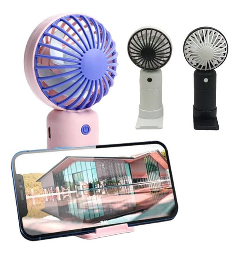 Mini Ventilador C/soporte Celular 2 Colores Recargable