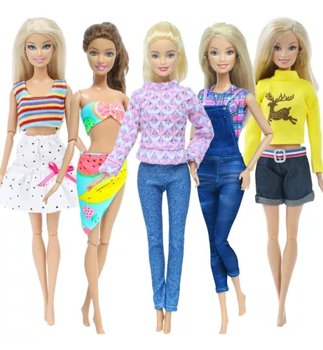 Kit com 5 Conjuntos De Roupas P/ Bonecas Barbie - Não Repete