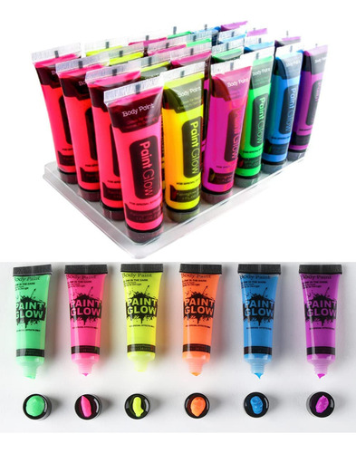 48 Tubo Pintura Neon Glow Luz Uv Maquillaje Fiesta Boda