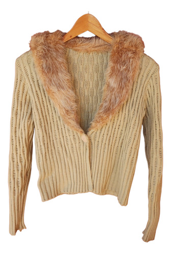 Campera Beige Lana Piel Sintética Mujer