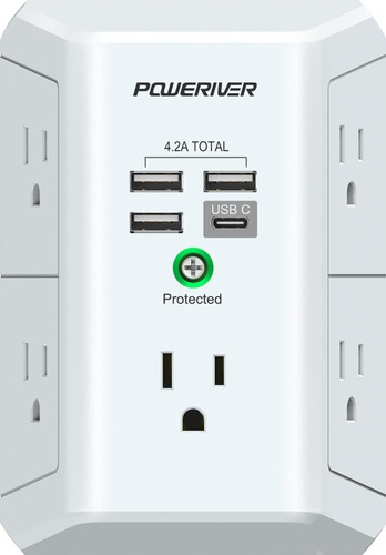 Poweriver Cargador Usb De Pared, Extensor Con Múltiples Toma