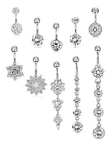 Aros - 3-6pcs 14g Stainless Steel Belly Button Rings Navel B