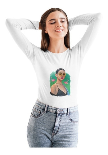 Polera Manga Larga Dua Lipa Cantante Flamenco Estampado