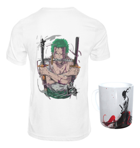 Remera One Piece Zoro Combo Con Taza De Ceramica A Eleccion