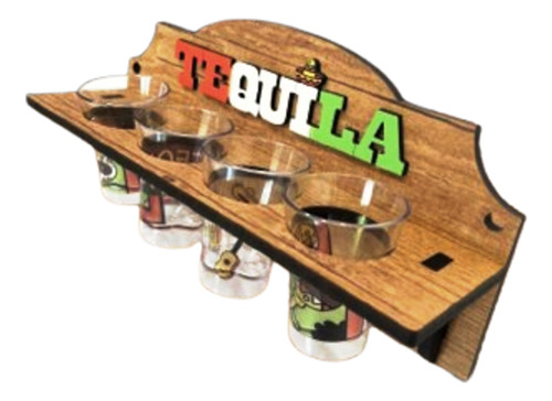Decoração Em Mdf - Kit Tequila Shot Com 4 Copos