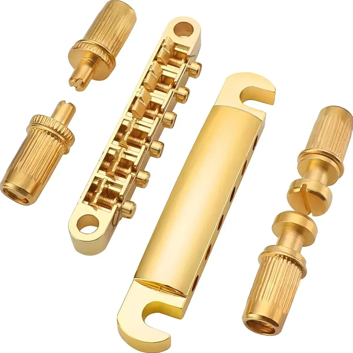 Ponte Tune-o-matic Para Guitarra Les Paul Lp Sg Strato Stratocaster Fixa Vintage Regulável Metal Resistente Dourada Gold