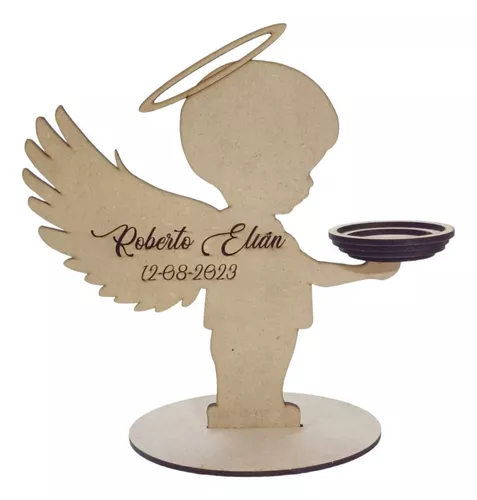 Angelito Para Vela Centro De Mesa Bautizo Personalizado Mdf